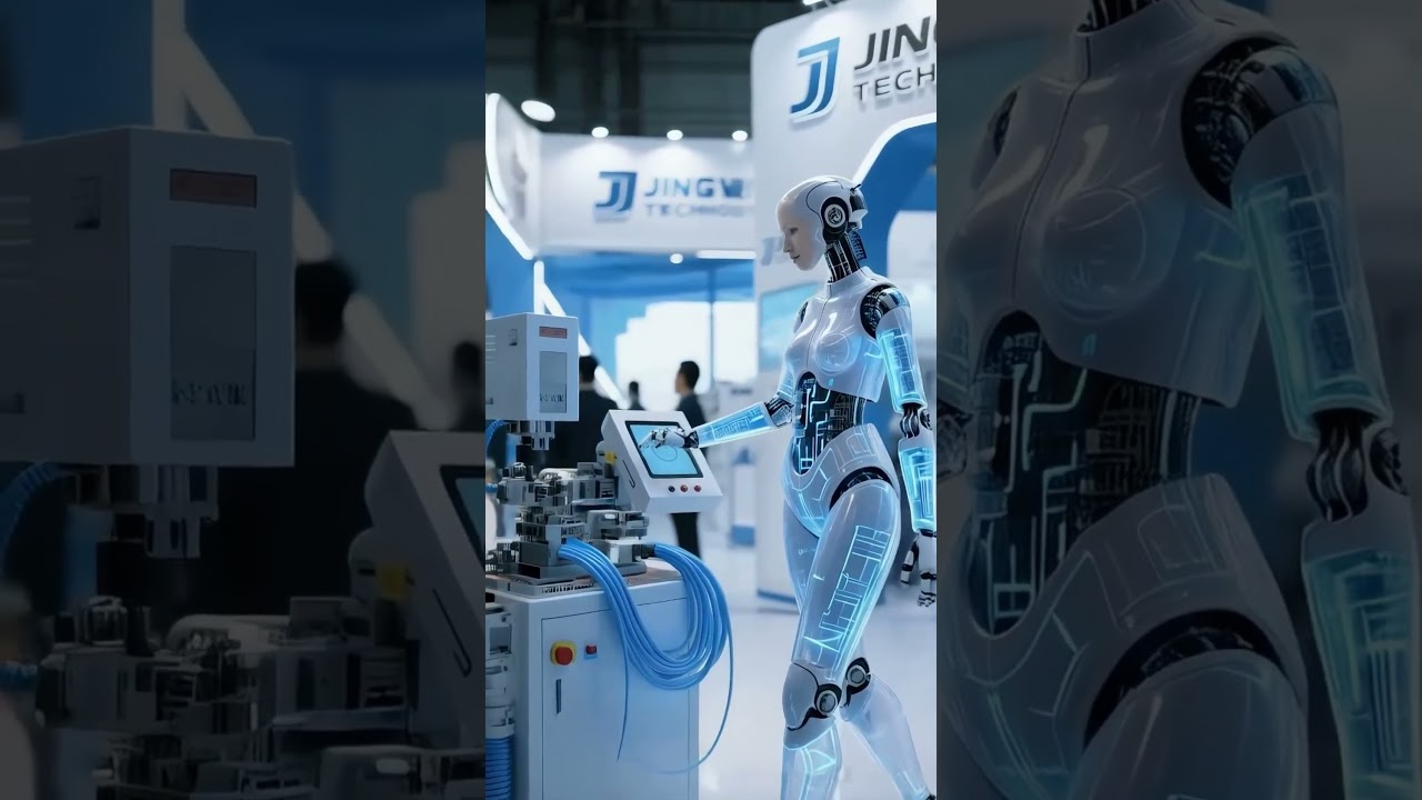 Female workers in the future are operating wiring harness processing equipment. #machine #robot